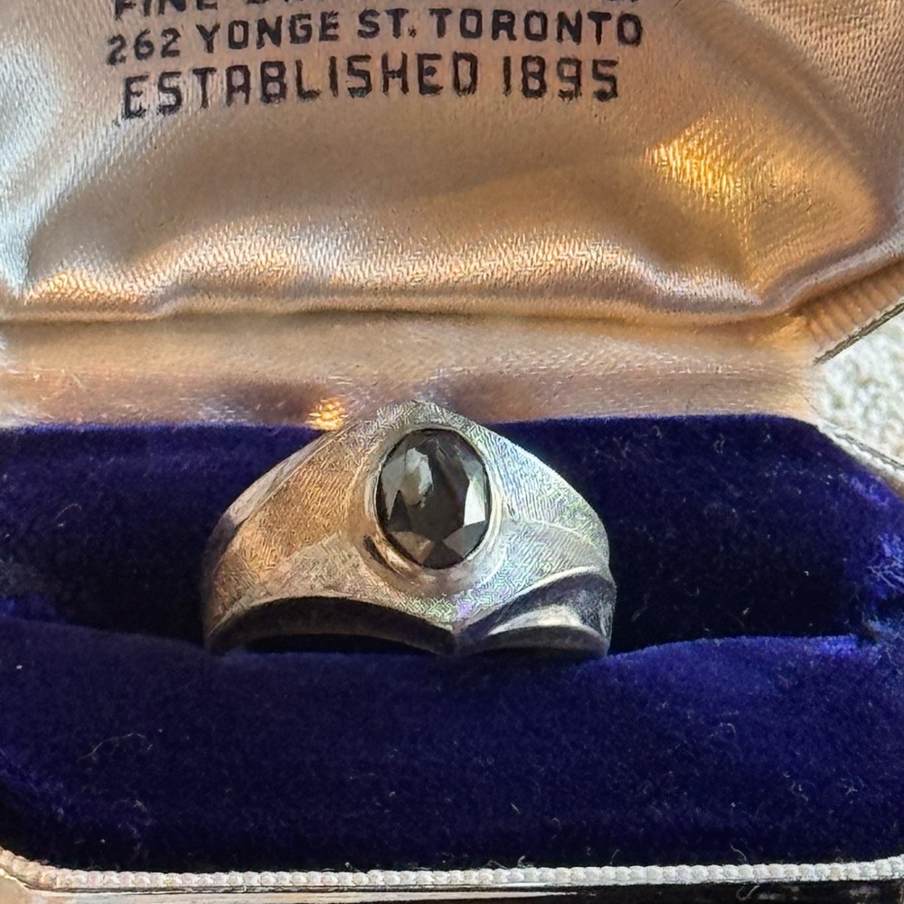 Mens MC Mid century 1960s sterling silver modernist 925 hematite ring - Picture 9 of 9